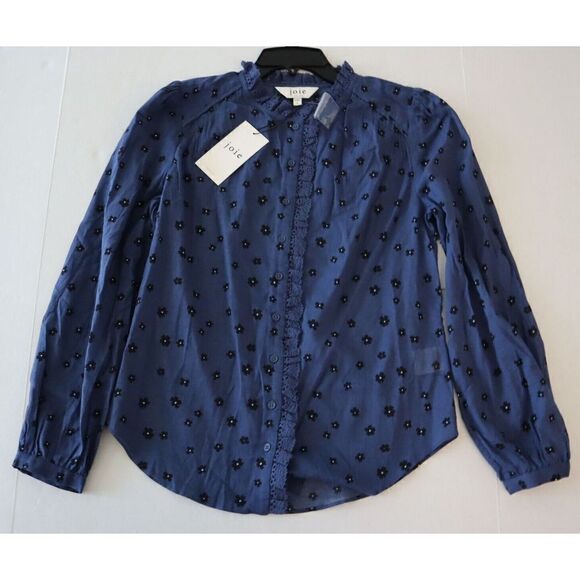 Joie TP053439162 Women's Sz XS Blue Multi Alain Floral Semi-Sheer L/S Shirt - Picture 11 of 12